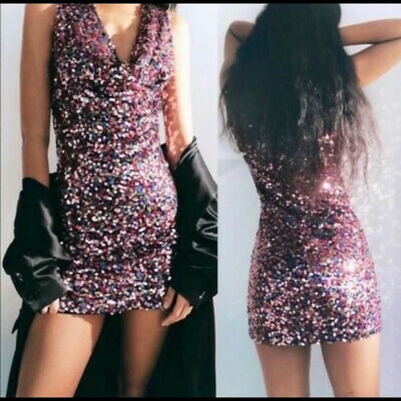 Zara Dresses Nwt Zara Pink Short Sequin Dress Poshmark